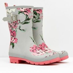 Joules Women's Molly Welly Silver Harvest Floral Knee-High Rubber Rain Boot - 9